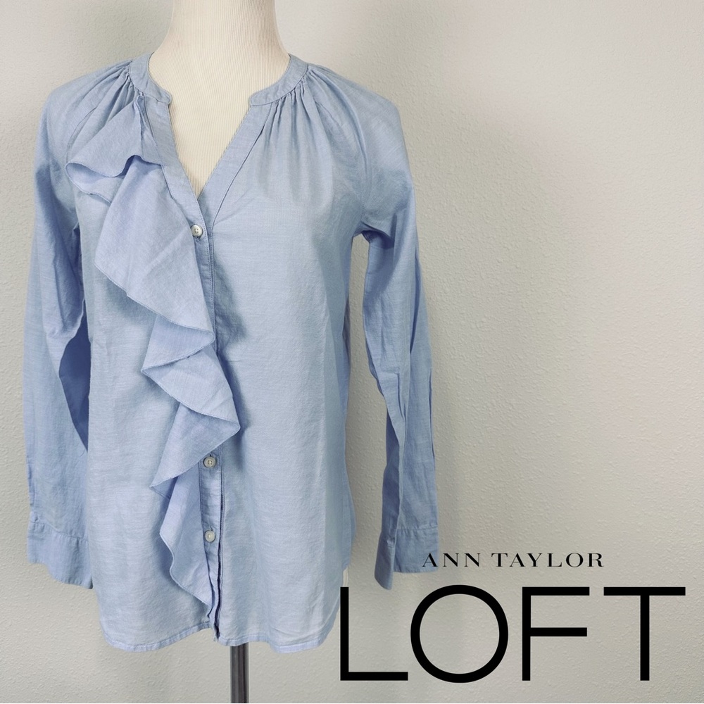 Loft ruffle-front button down